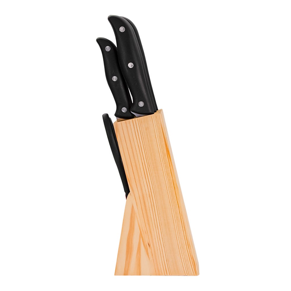 Juego de cuchillos con tijera y base de madera 050-001-008 Travessa