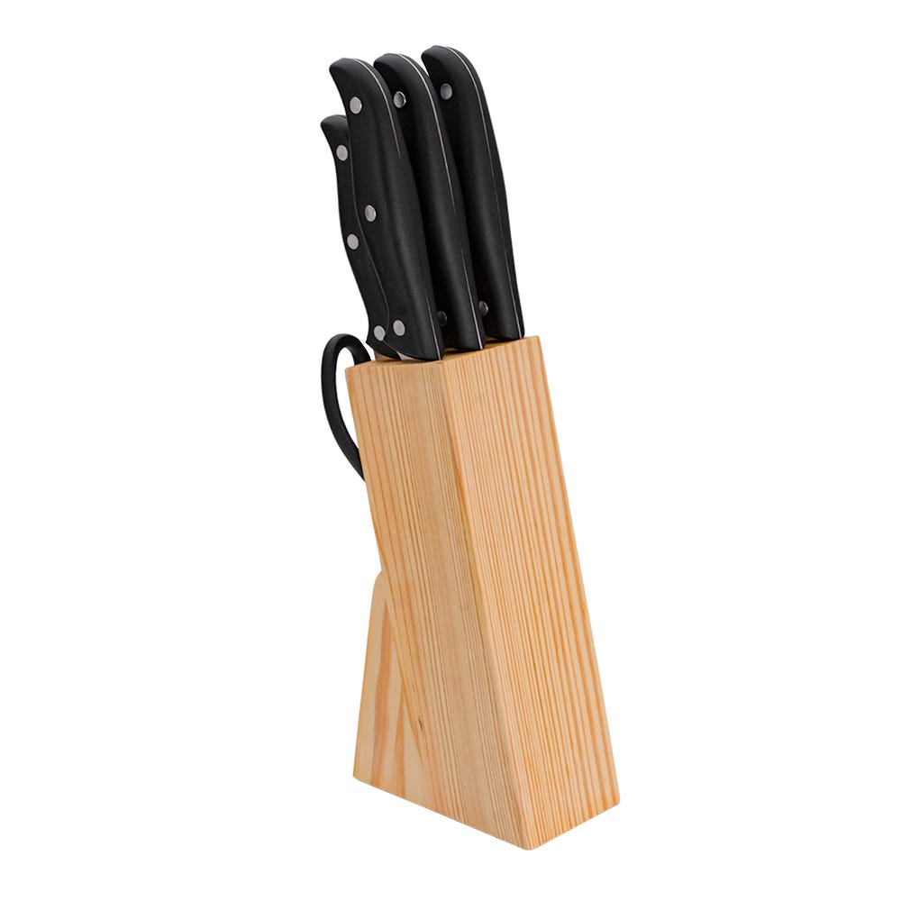 Juego de cuchillos con tijera y base de madera 050-001-008 Travessa