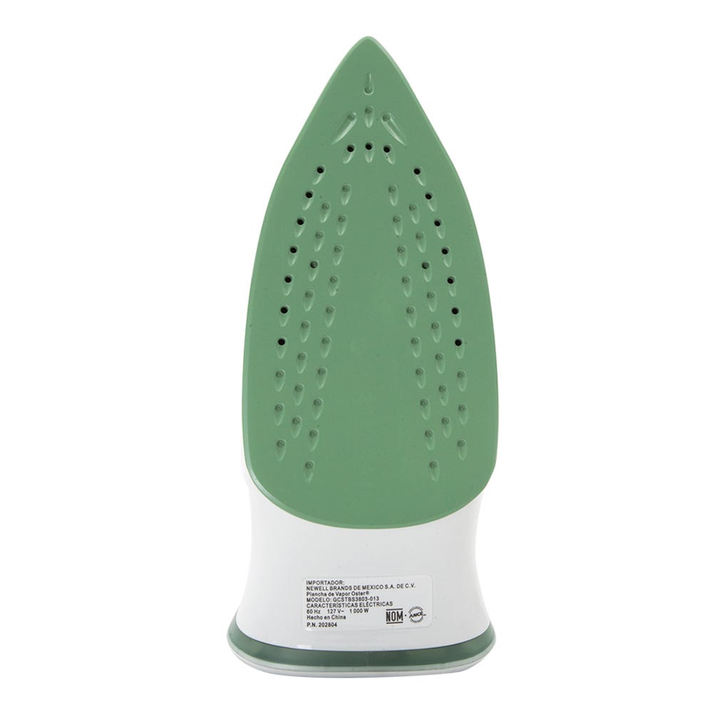 Plancha de vapor Oster serie 3800 verde – vista de la suela