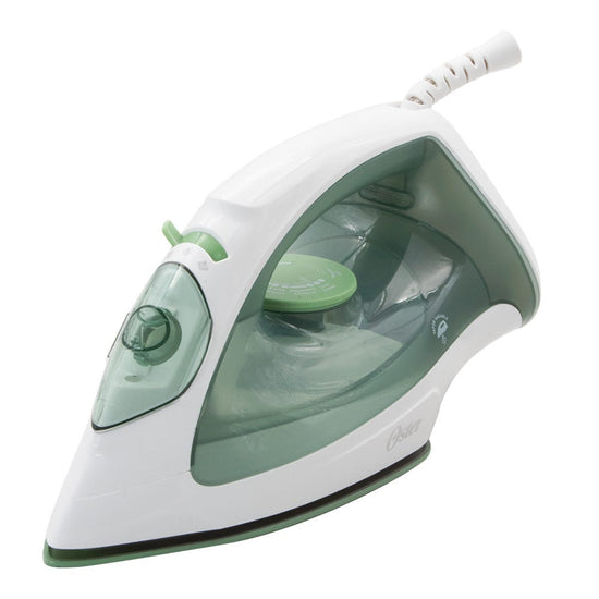 Plancha de vapor Oster serie 3800 verde – vista tres cuartos con controles