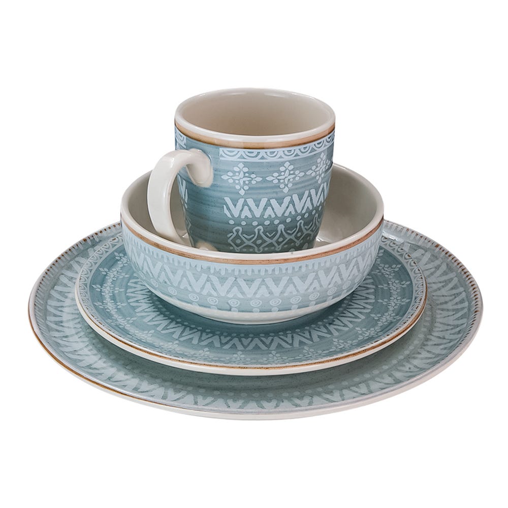 Vajilla de cerámica decorada Congo azul 16 piezas VL120E040116 Corona