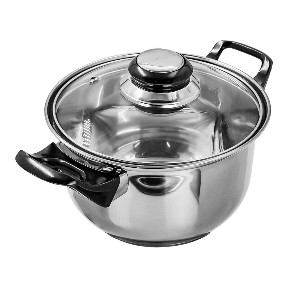 Cacerola de acero inoxidable con tapa de vidrio 1.5 litros A01 Qualité Basic