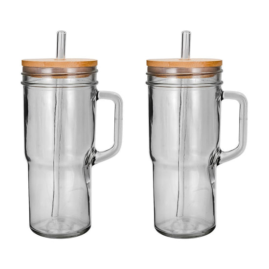 Juego de tarros de vidrio con tapa y popote 700 ml 2 piezas ATH-924 Home Sweet Home