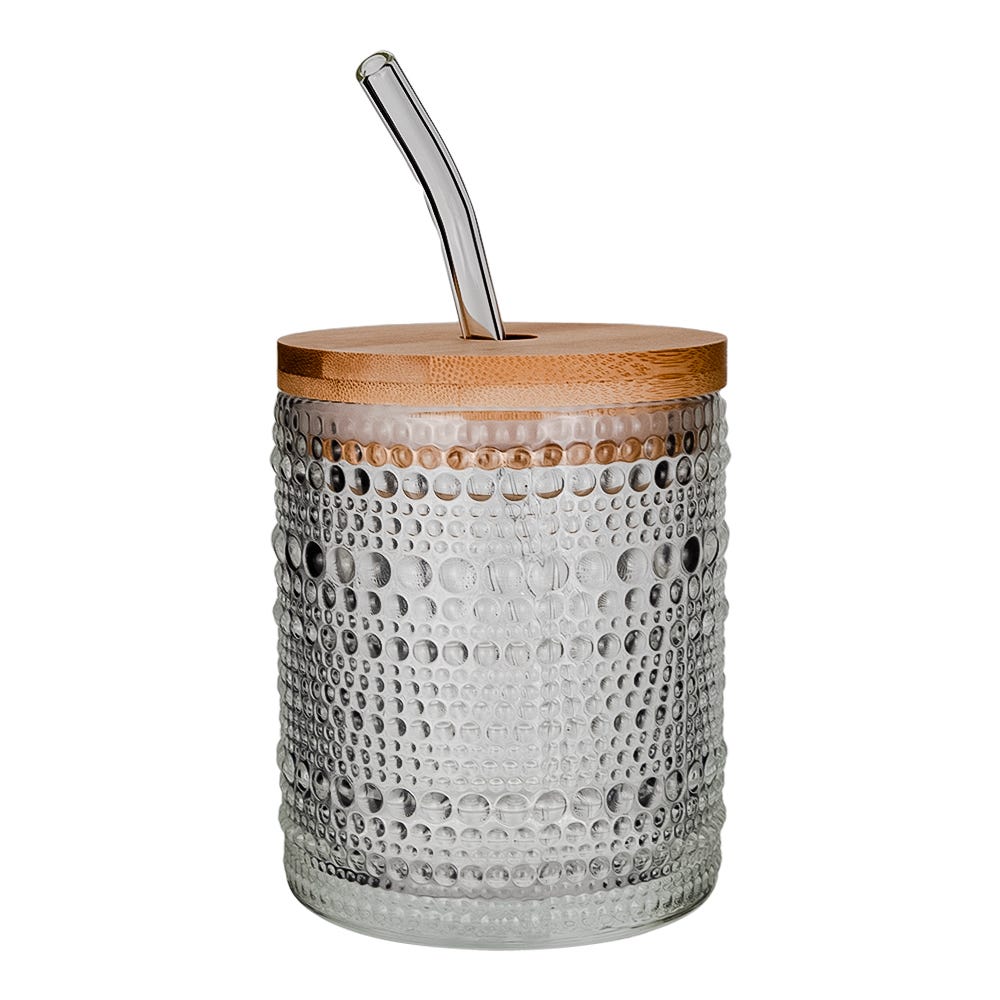 Juego de vasos de vidrio con popote y tapa 350 ml 2 piezas ATH-929 Home Sweet Home