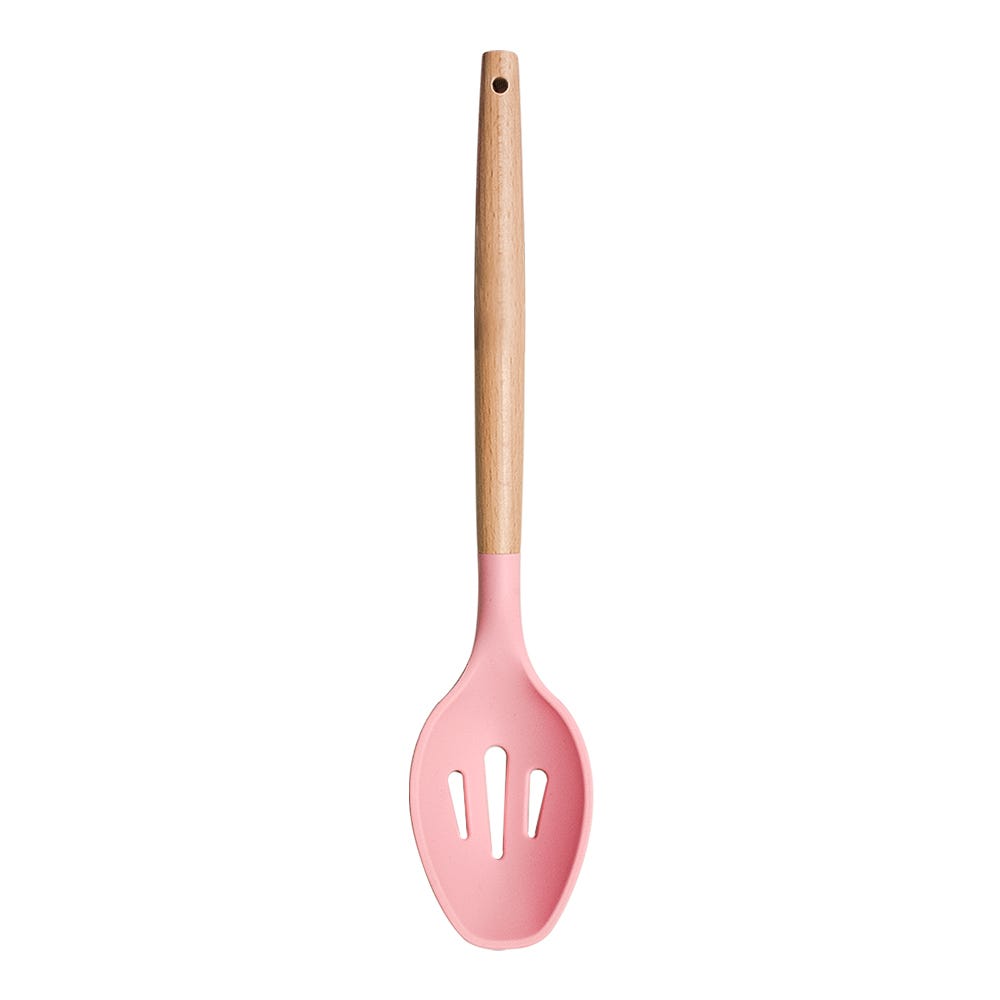 Cuchara ranurada de madera y punta de silicón varios colores ATU03H Home Sweet Home