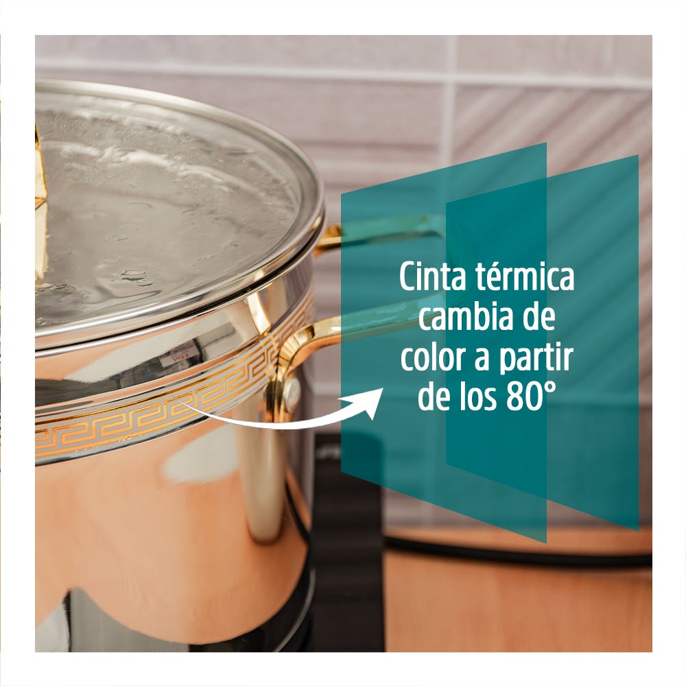 Cacerola de acero inoxidable acabado espejo con tapa de vidrio 9 litros SS28 Qualité Premium