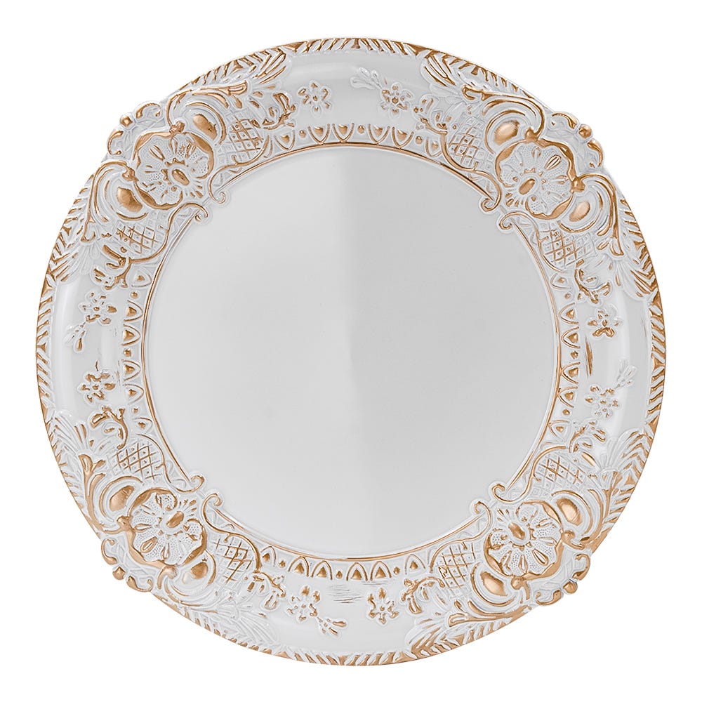 Plato base de plástico blanco con borde dorado AP05 Home Sweet Home