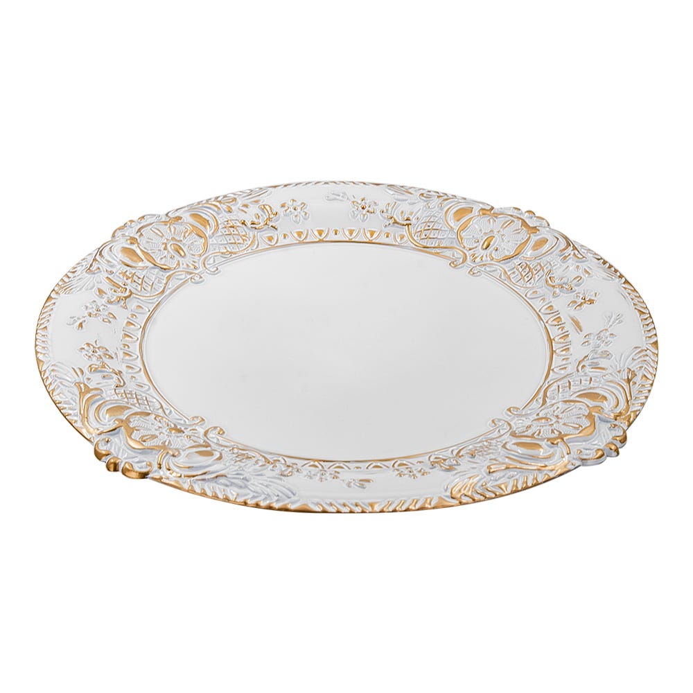 Plato base de plástico blanco con borde dorado AP05 Home Sweet Home