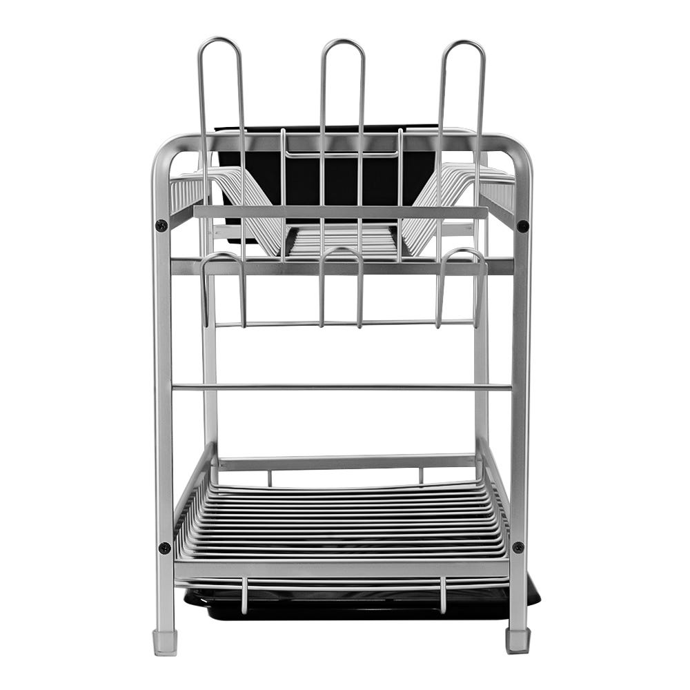 Escurridor 2 niveles de aluminio con porta cubiertos y charola plata A1443 Home Addict