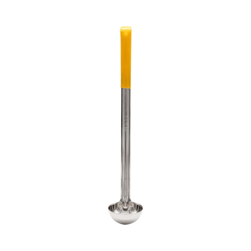 Cucharón de acero inoxidable con mango amarillo 1 oz 