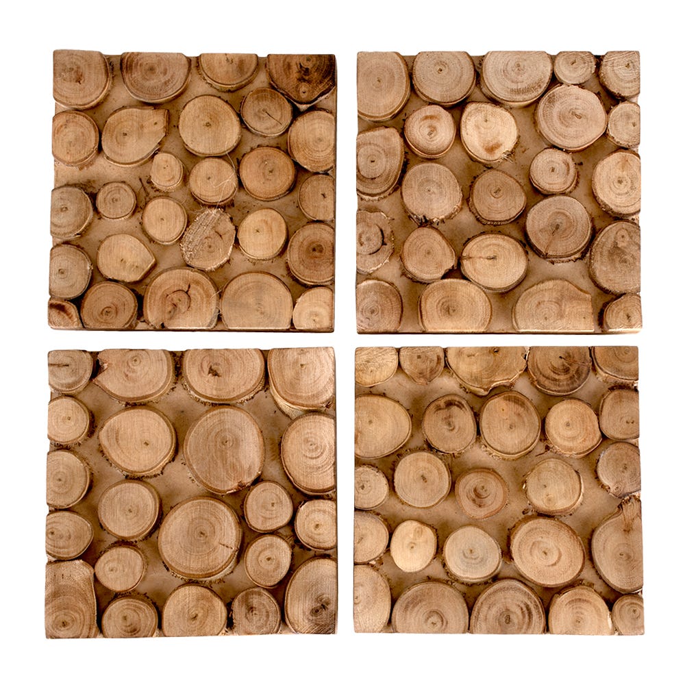 Juego de 4 portavasos de madera UNIALS19 Home Sweet Home