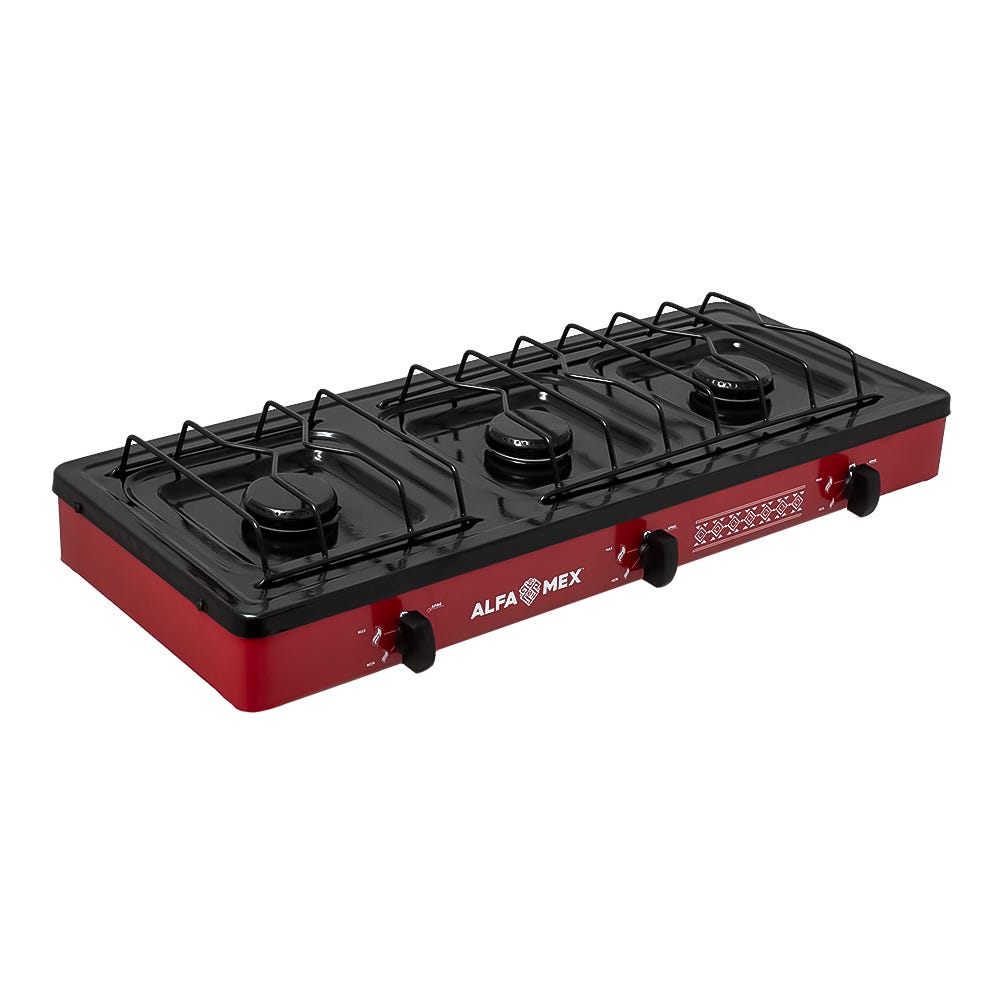 Parrilla de gas 3 quemadores cubierta esmaltada rojo 611-5 Alfa – vista 3