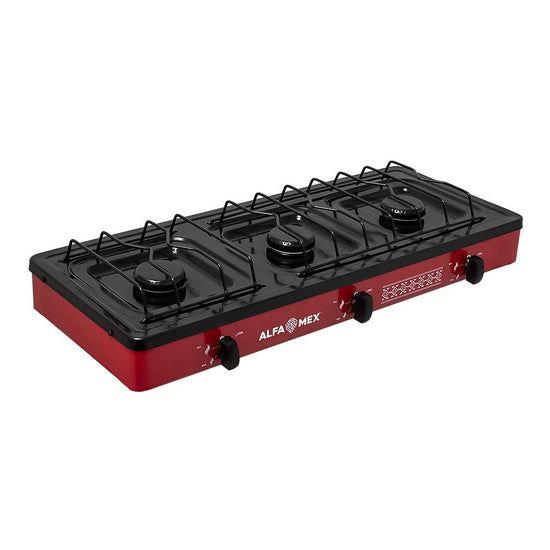 Parrilla de gas 3 quemadores cubierta esmaltada rojo 611-5 Alfa – vista 3