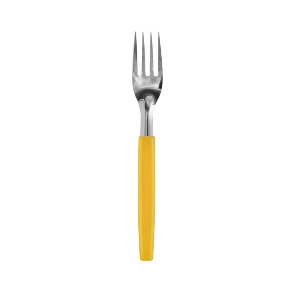 Tenedor de mesa acero inoxidable mango plástico amarillo Simonaggio
