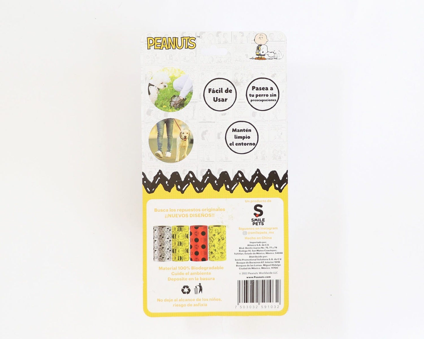 Bolsitas para desechos de perros 4 rollos WBP-002-4 Peanuts