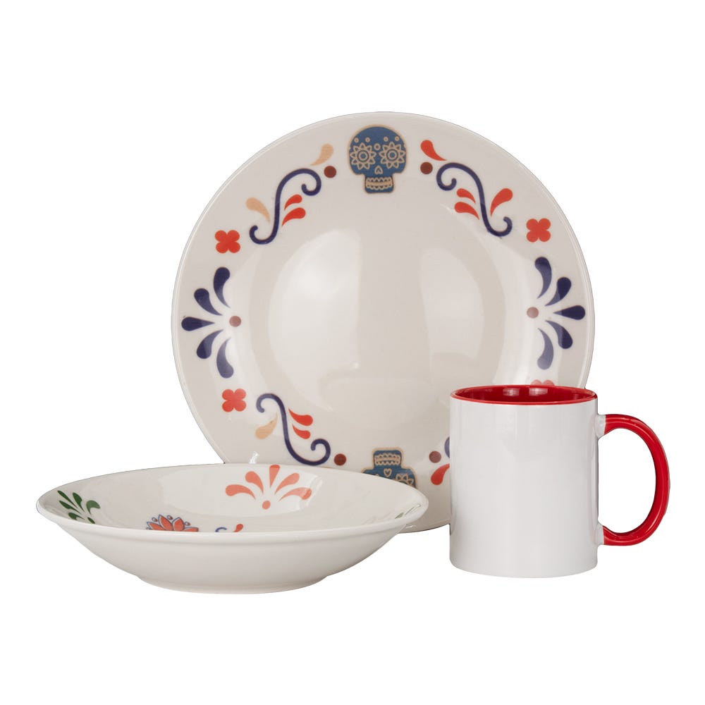 Vajilla de cerámica decorada 9 piezas Calaverita 1VAJ092024323 Ánfora