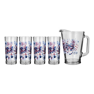 Juego de agua de vidrio 5 piezas flores tita 8639 Crisa