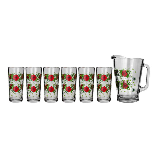 Juego de agua de vidrio 7 piezas rosas rojas C431 Libbey