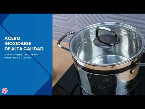 Cacerola de acero inoxidable acabado espejo con tapa de vidrio 7.900 litros SS26 Qualité Premium